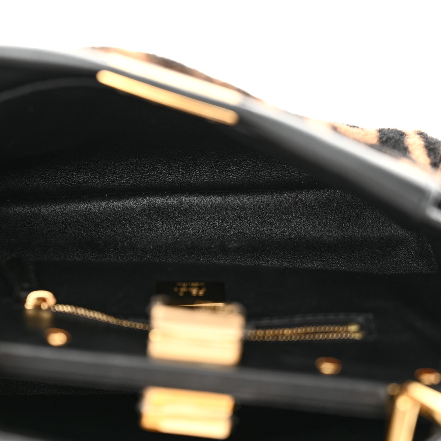 Shearling Nappa Macro FF 1974 Mini Peekaboo Iconic Satchel Tobacco Black