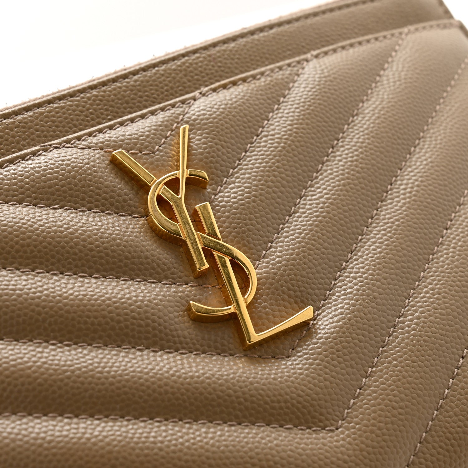 Saint Laurent Grain De Poudre Chevron Monogram Bill Pouch Dusty Grey 9 of 11