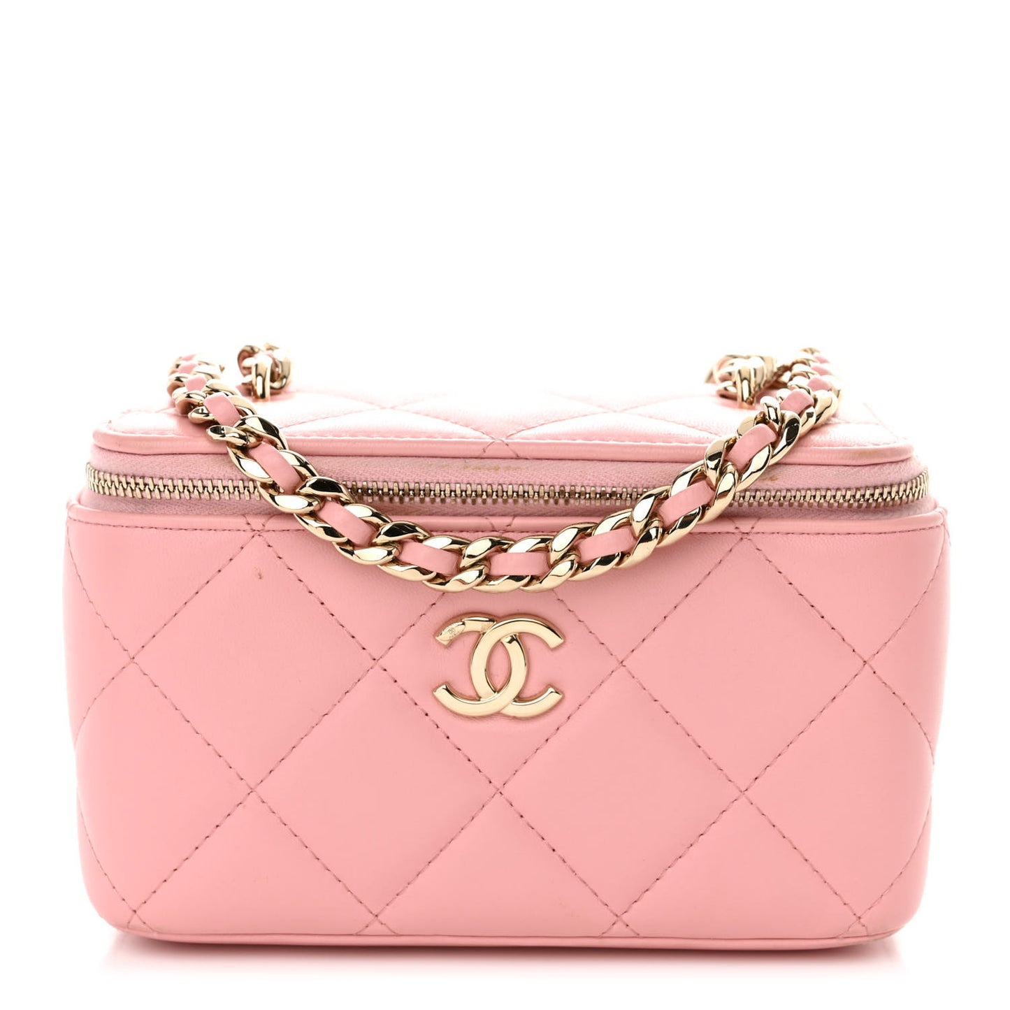 Lambskin Resin Elegant Chain Vanity Case Pink