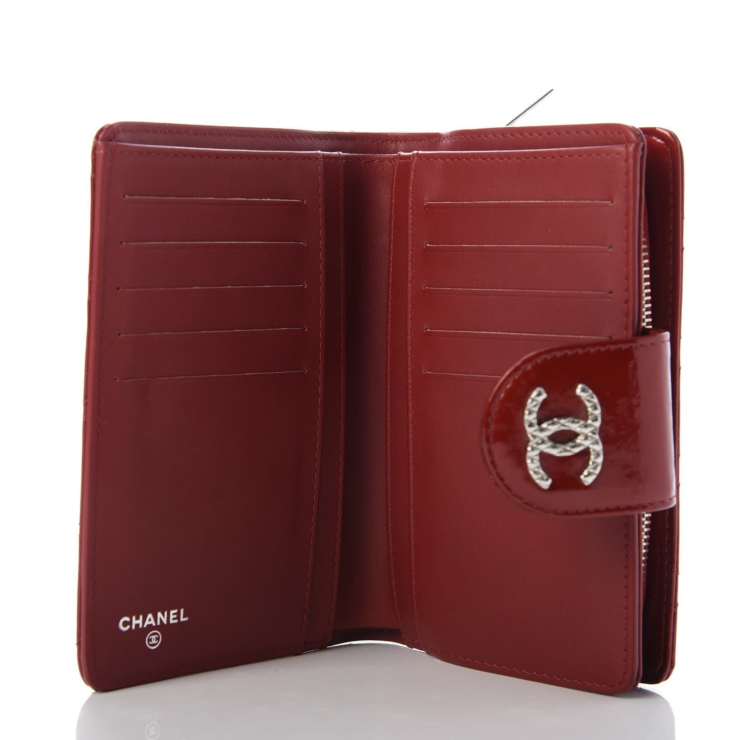 Chanel Patent Quilted Brilliant Zipped Pocket Wallet Dark Red 5 of 9