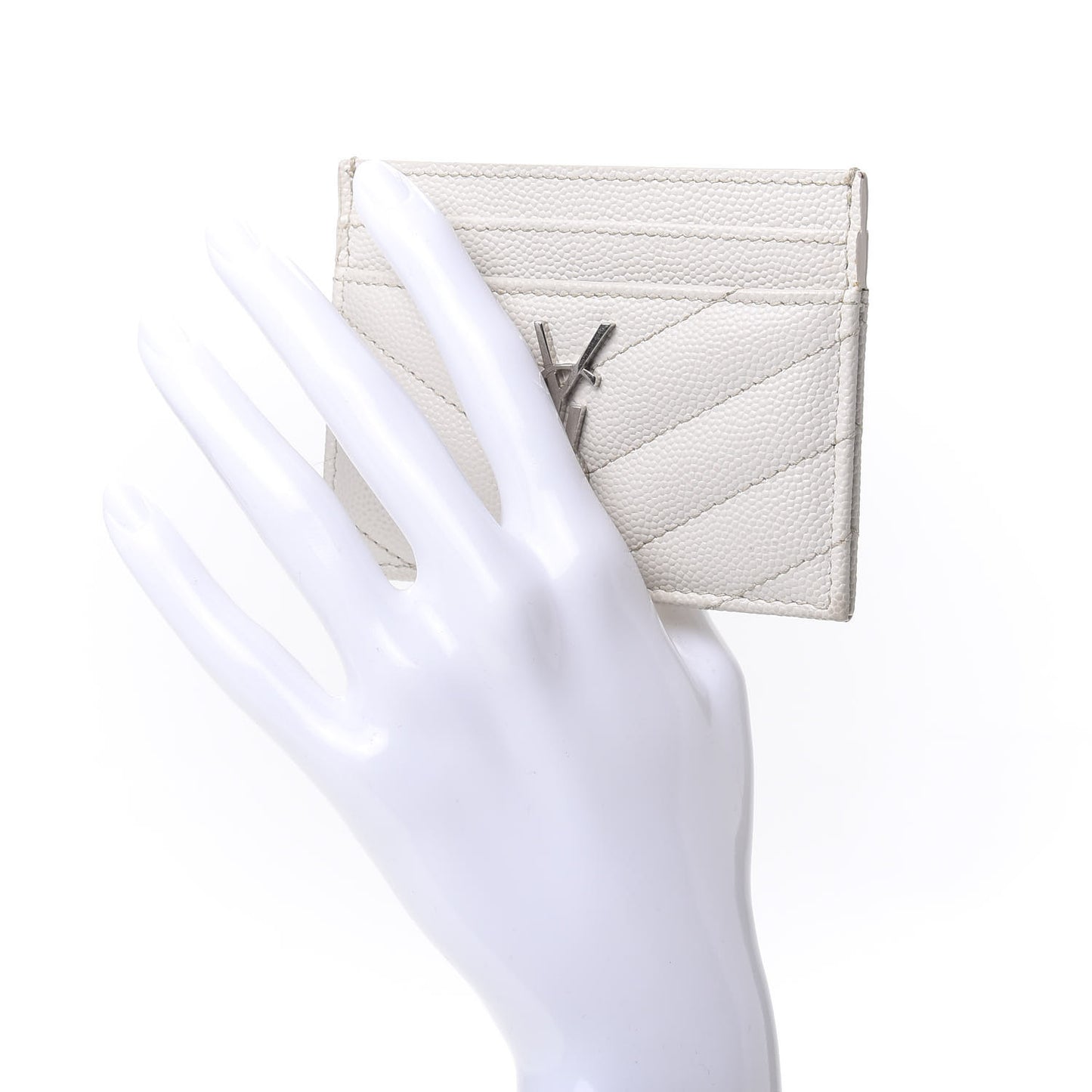 Grain De Poudre Matelasse Chevron Monogram Credit Card Case Blanc Vintage