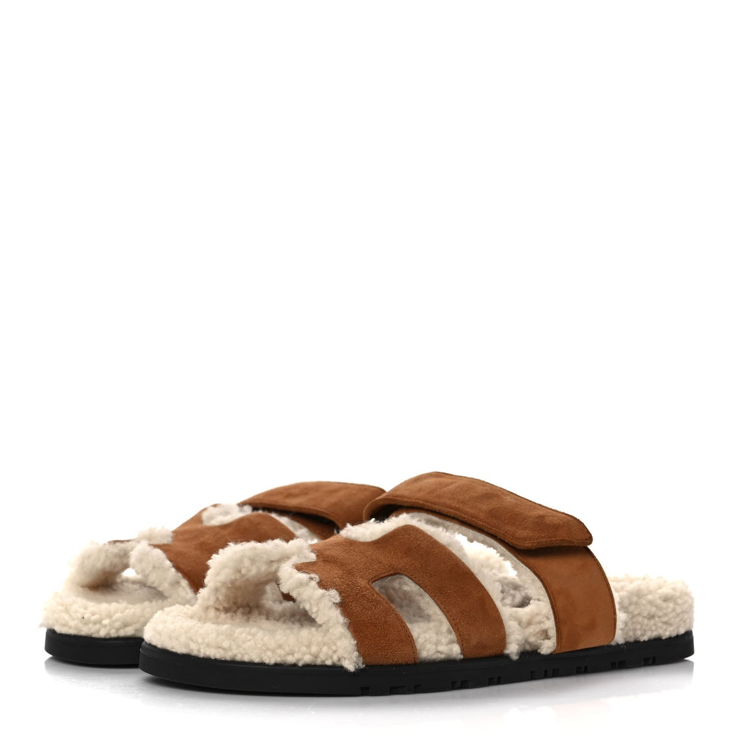 Suede Goatskin Woolskin Womens Chypre Sandals 36 Brun Fume Ecru
