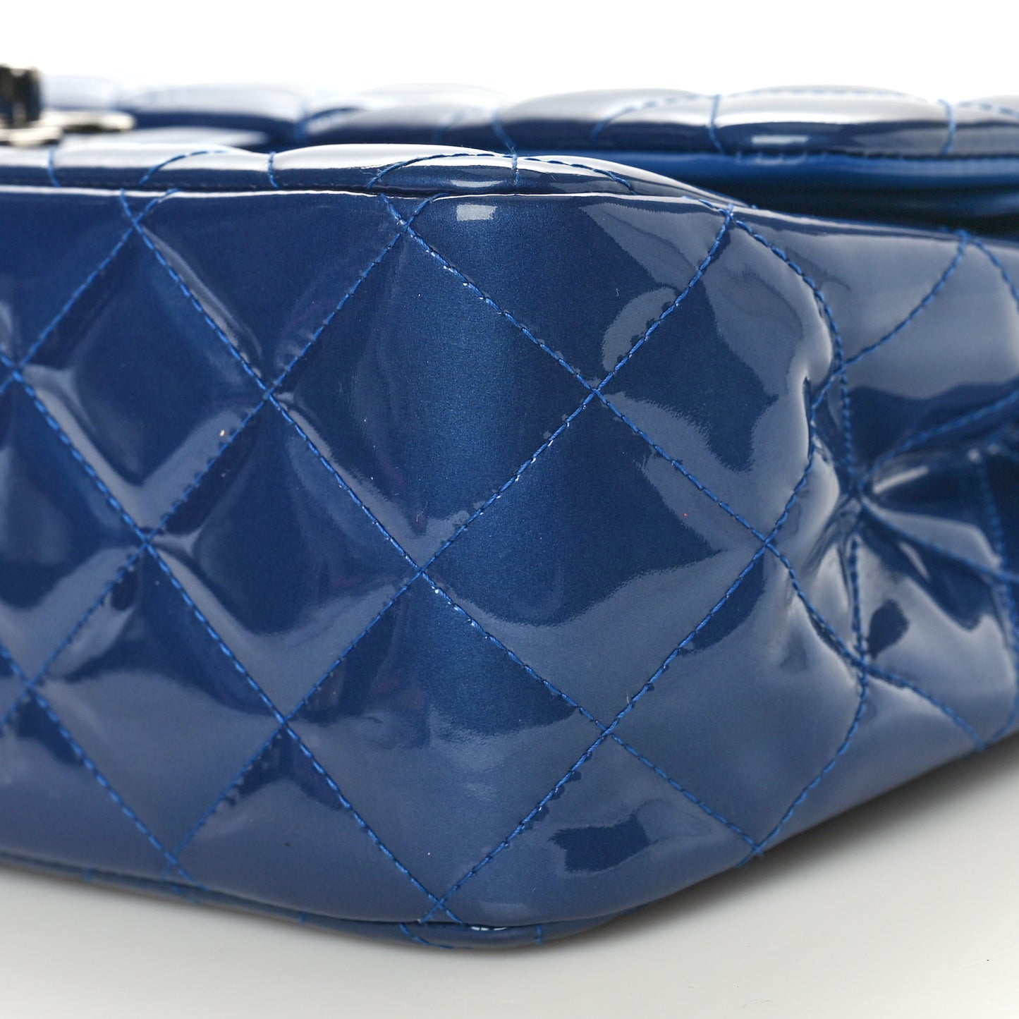 Patent Calfskin Quilted Jumbo Double Flap Blue