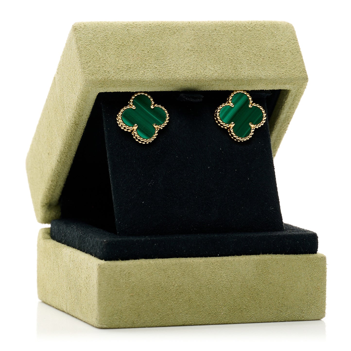 18K Yellow Gold Malachite Vintage Alhambra Earrings