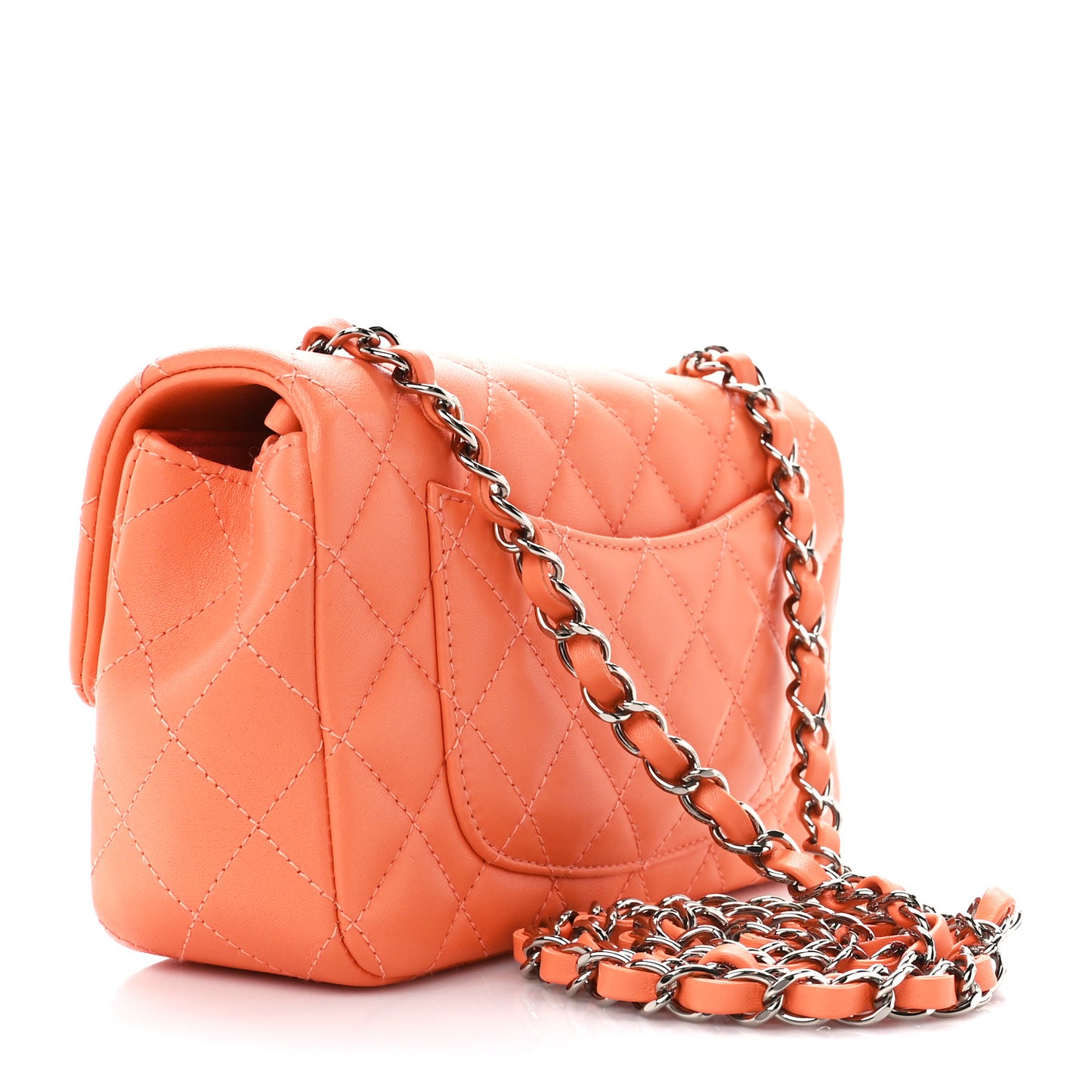 Lambskin Quilted Mini Rectangular Flap Light Orange