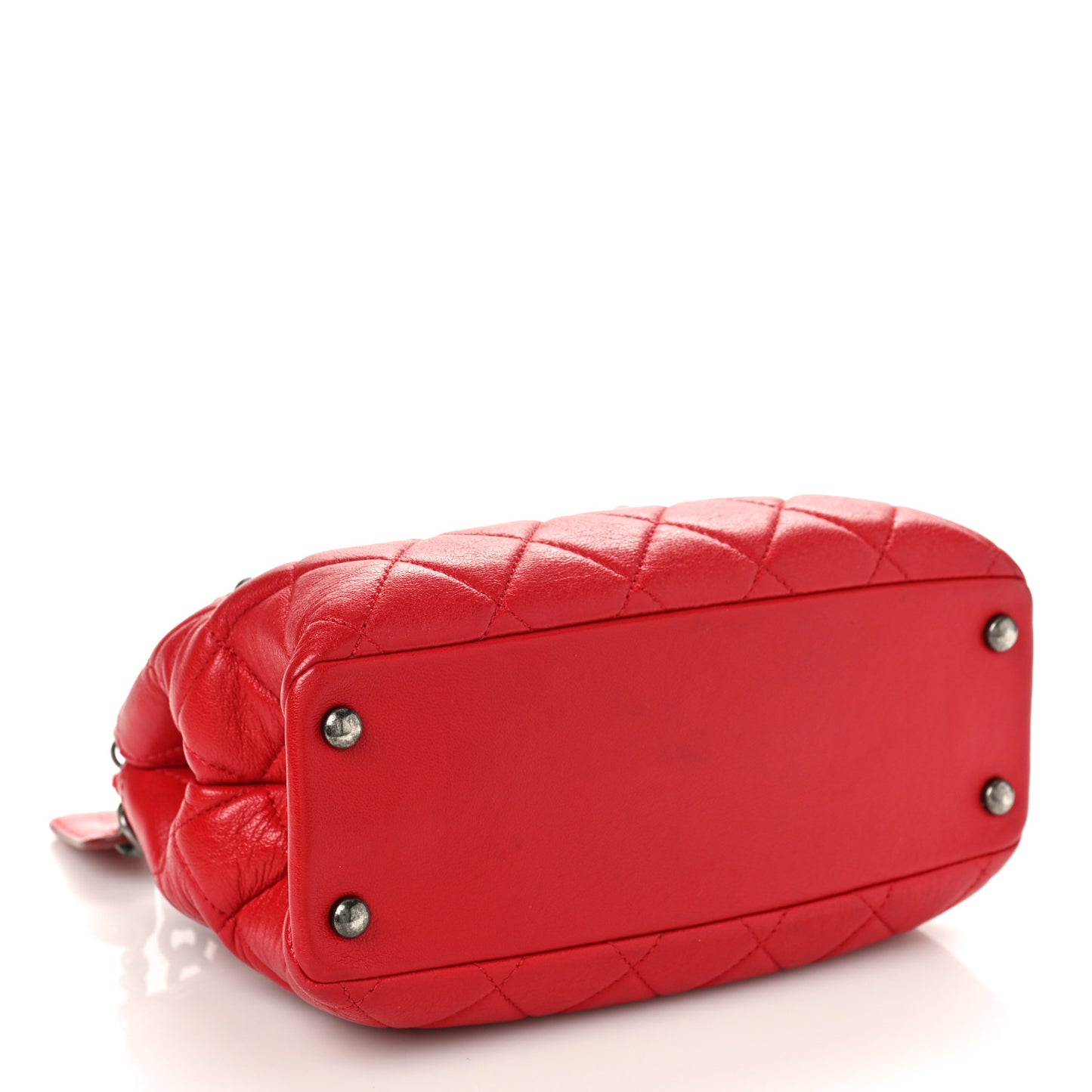 Shiny Sheepskin Quilted Small Shopping Tote Red