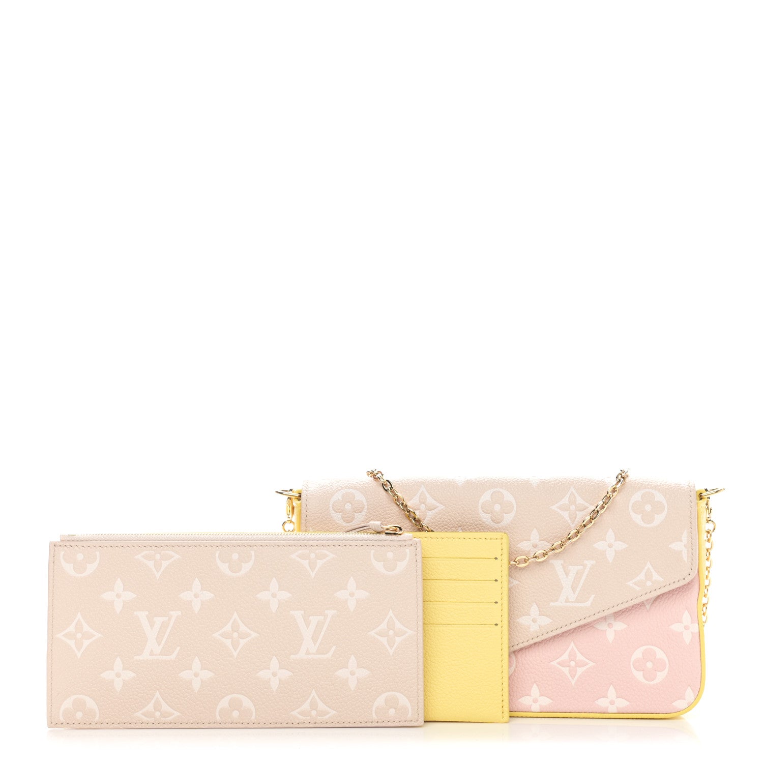 Louis Vuitton Empreinte Spring in the City Felicie Pochette Chain Wallet Pink Beige Yellow 1 of 12