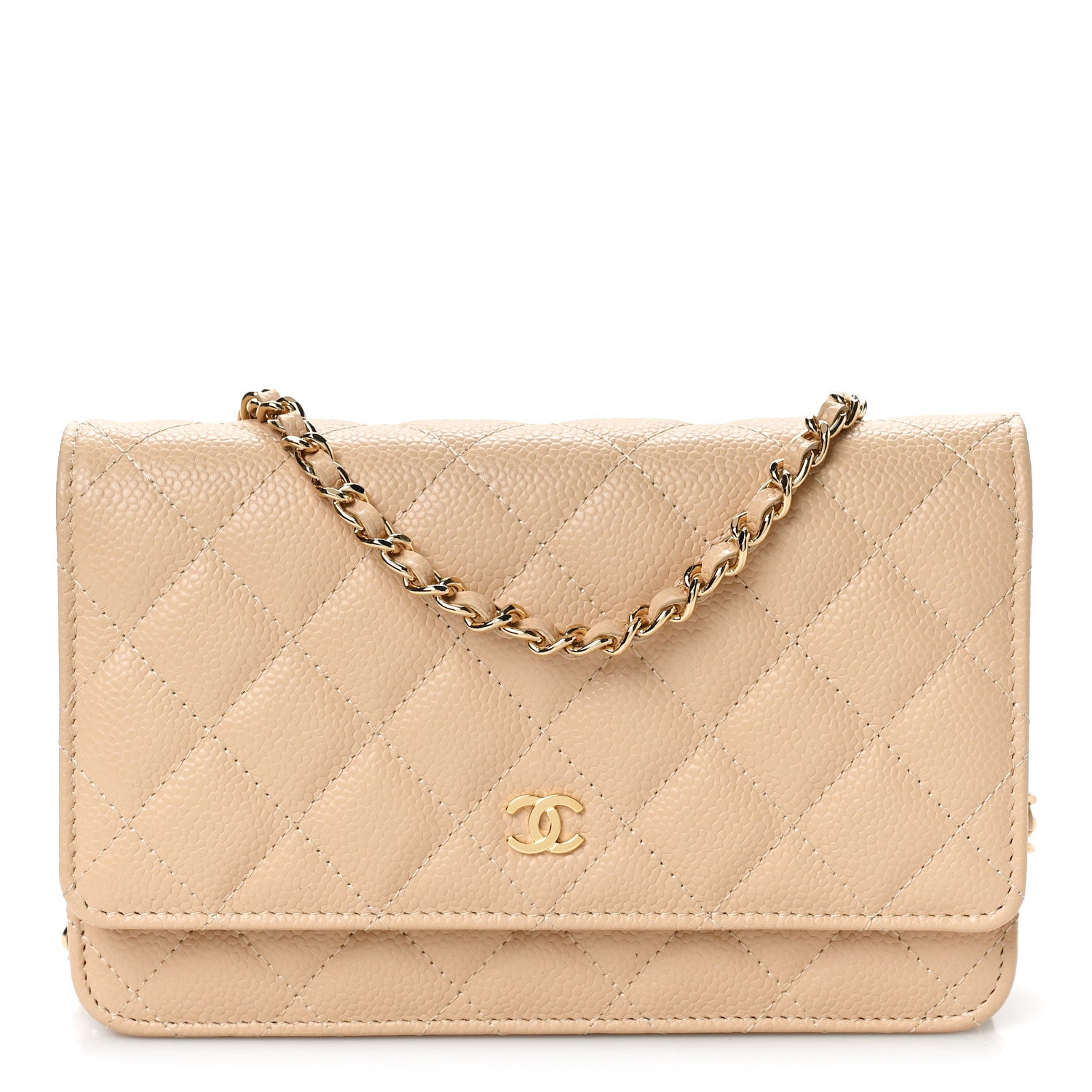 Chanel Caviar Quilted Wallet On Chain WOC Light Beige 1 of 10