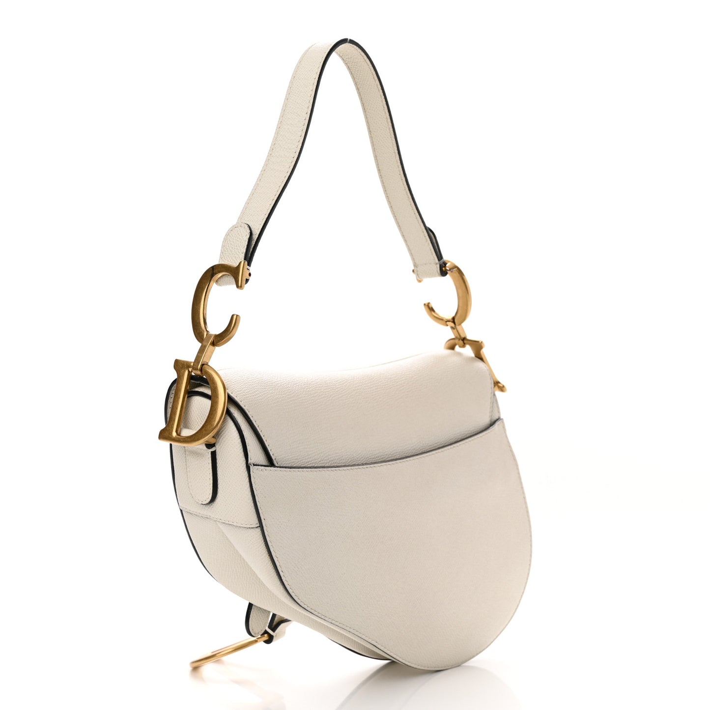 Grained Calfskin Saddle Bag White