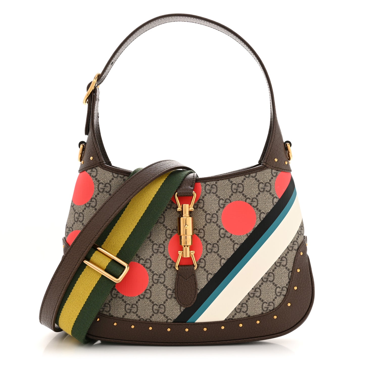 GG Supreme Monogram Geometric Textured Dollar Calfskin Web Small Jackie 1961 Hobo
