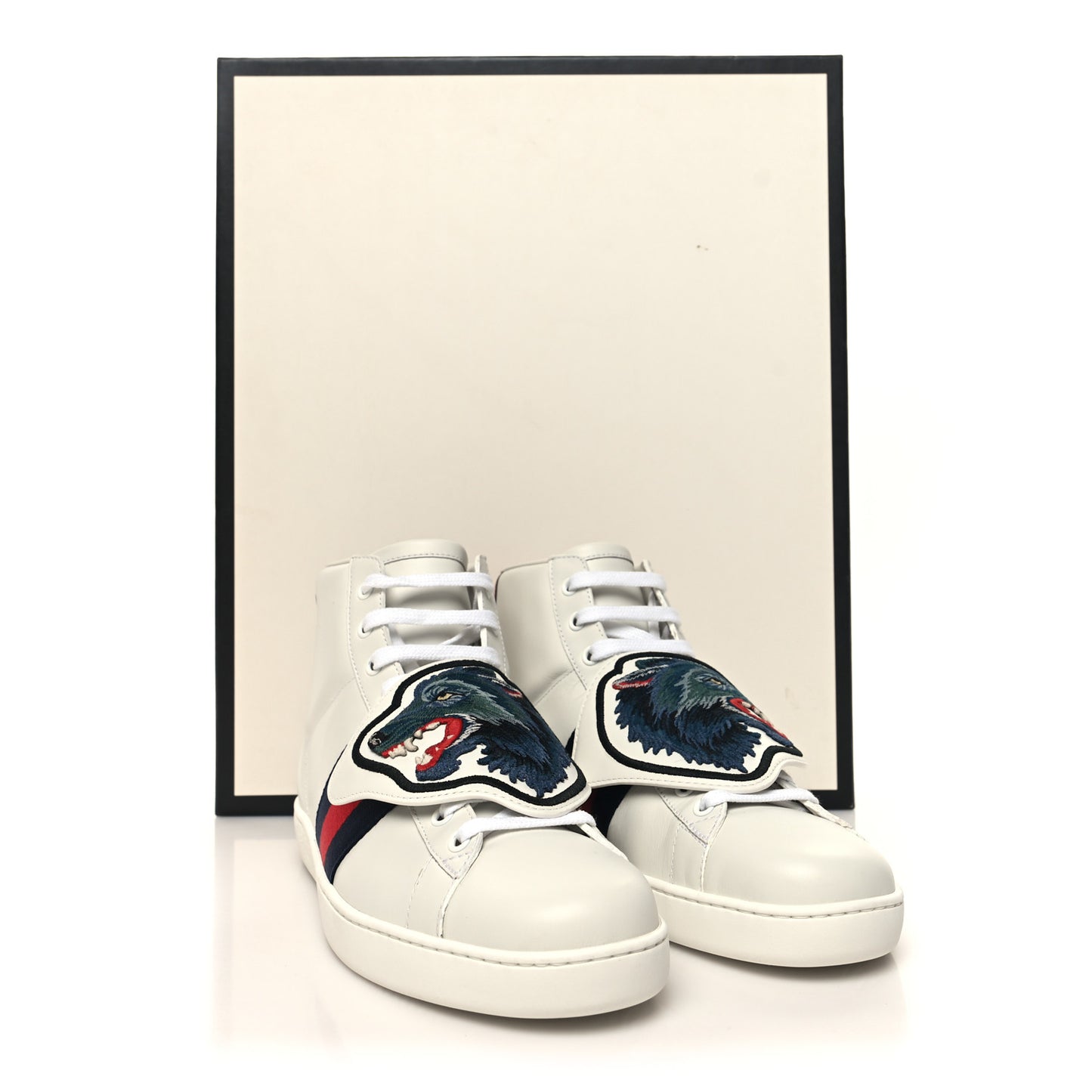 Calfskin Web Wolf Removable Patches Mens Ace High Top Sneakers 8.5 White