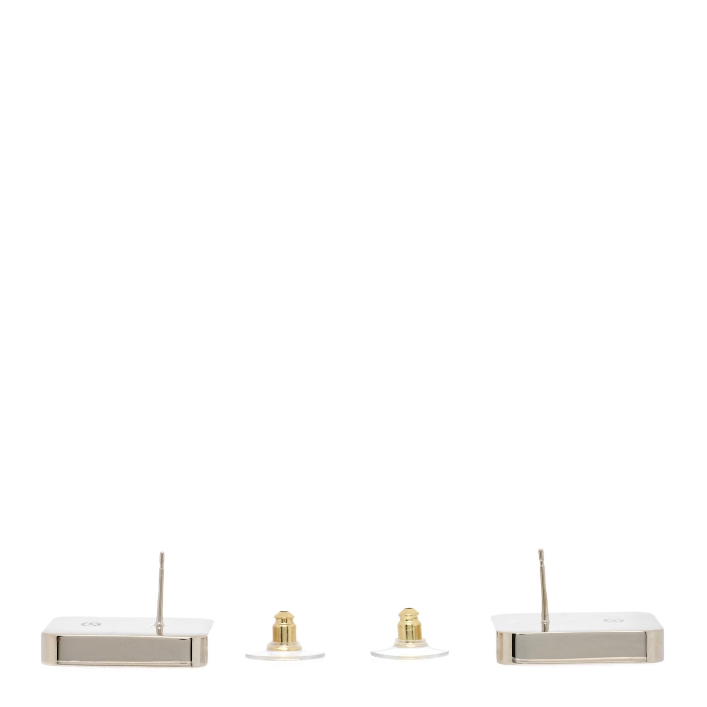 Metal Enamel CC Square Earrings Gold Pink Black