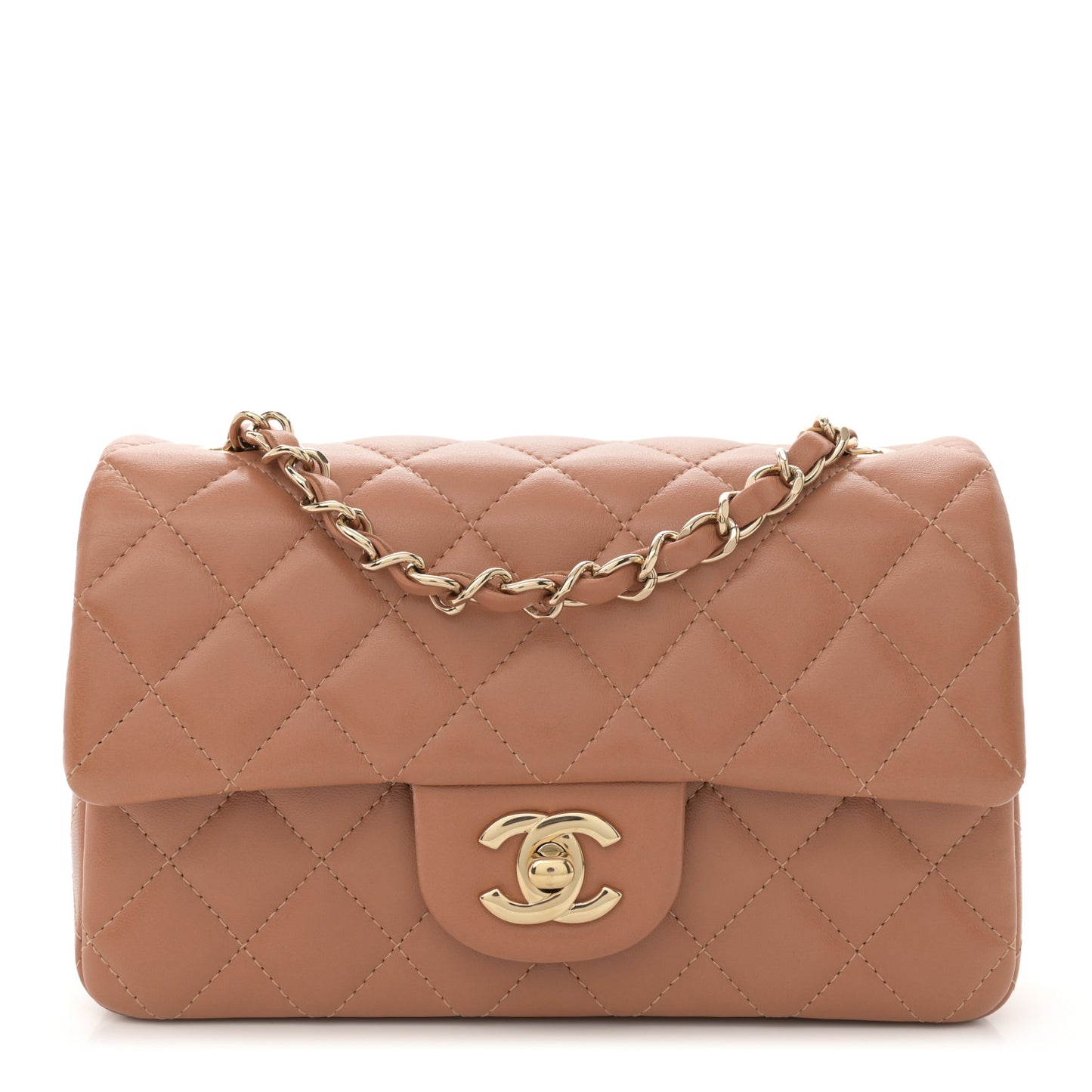 Lambskin Quilted Mini Rectangular Flap Brown