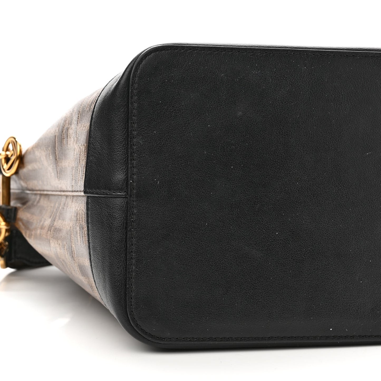Glazed Fabric Vitello Grace F is Fendi FF 1974 Stamp Patch Grande Mon Tresor Bucket Bag Mogano Panna Black