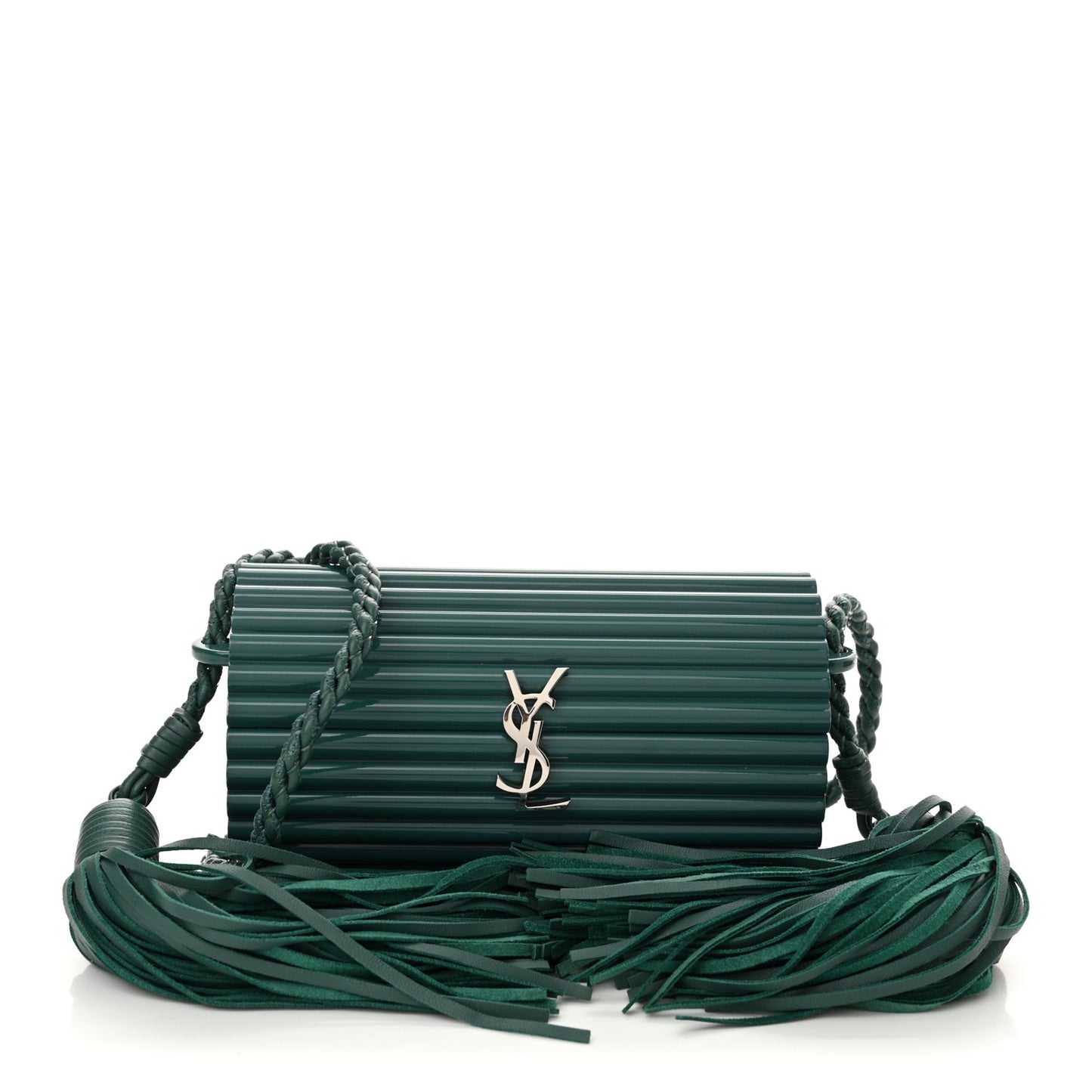 Ribbed Plexiglass Lambskin Fringe Monogram Opium Box Bag Green