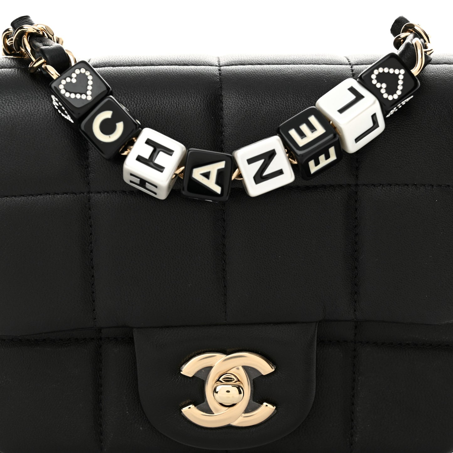 Lambskin Resin Crystal Square Quilted Mini Monacoco Flap Black