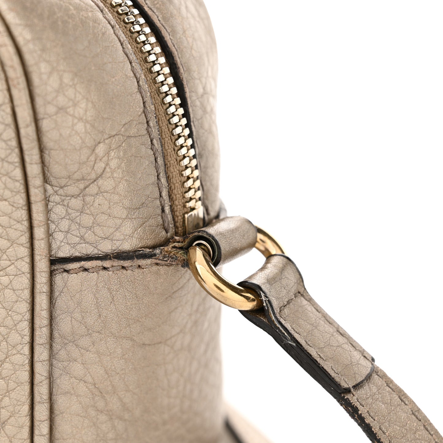 Metallic Pebbled Calfskin Small Soho Disco Bag Golden Beige