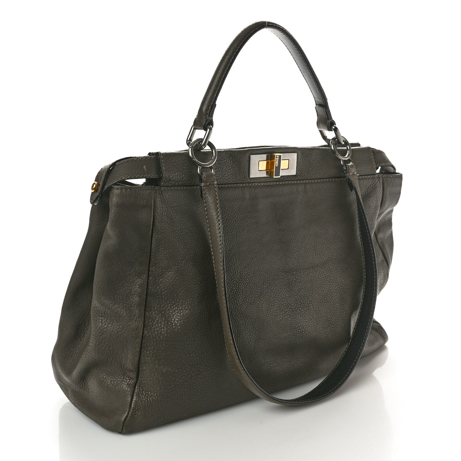 Fendi Goatskin Zucca Large Peekaboo Iconic Satchel Taupe Tobacco Moro 3 of 16