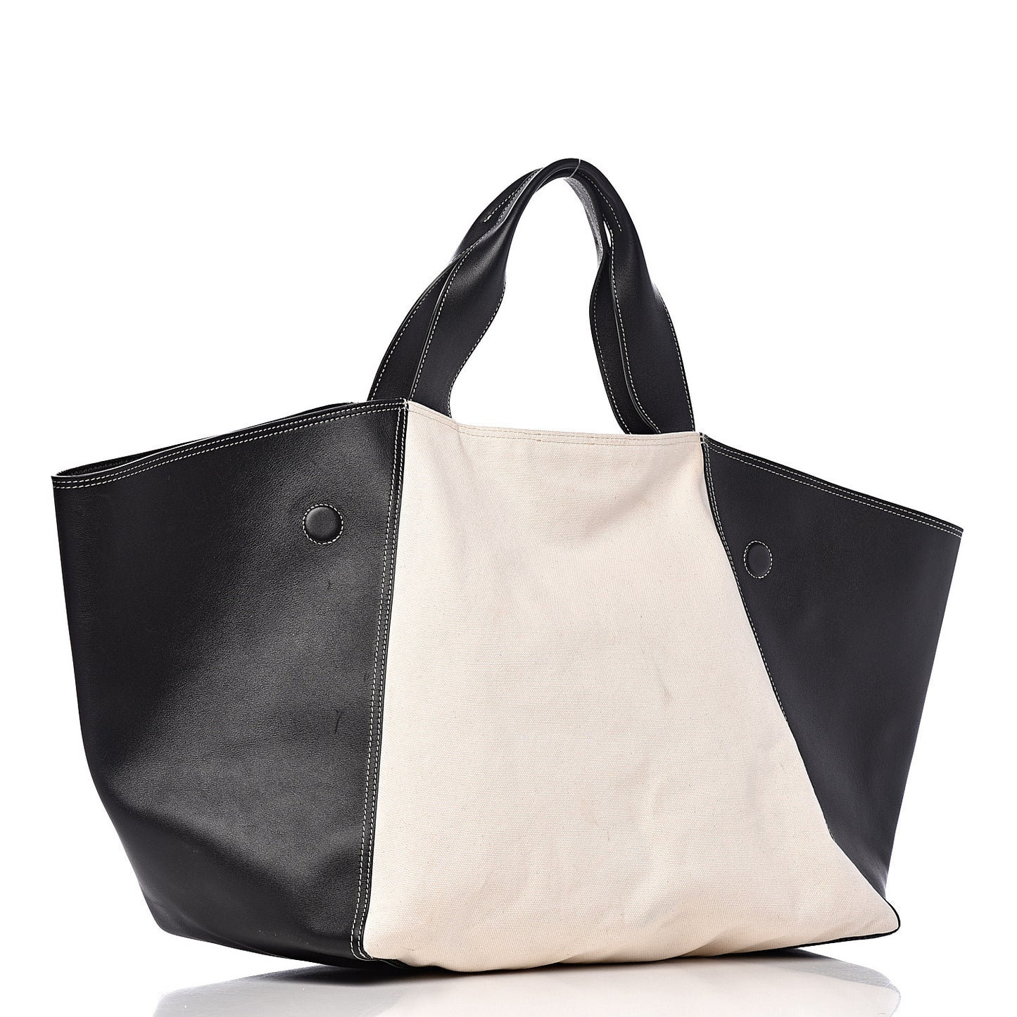 Canvas Smooth Calfskin Frame Tote Black White
