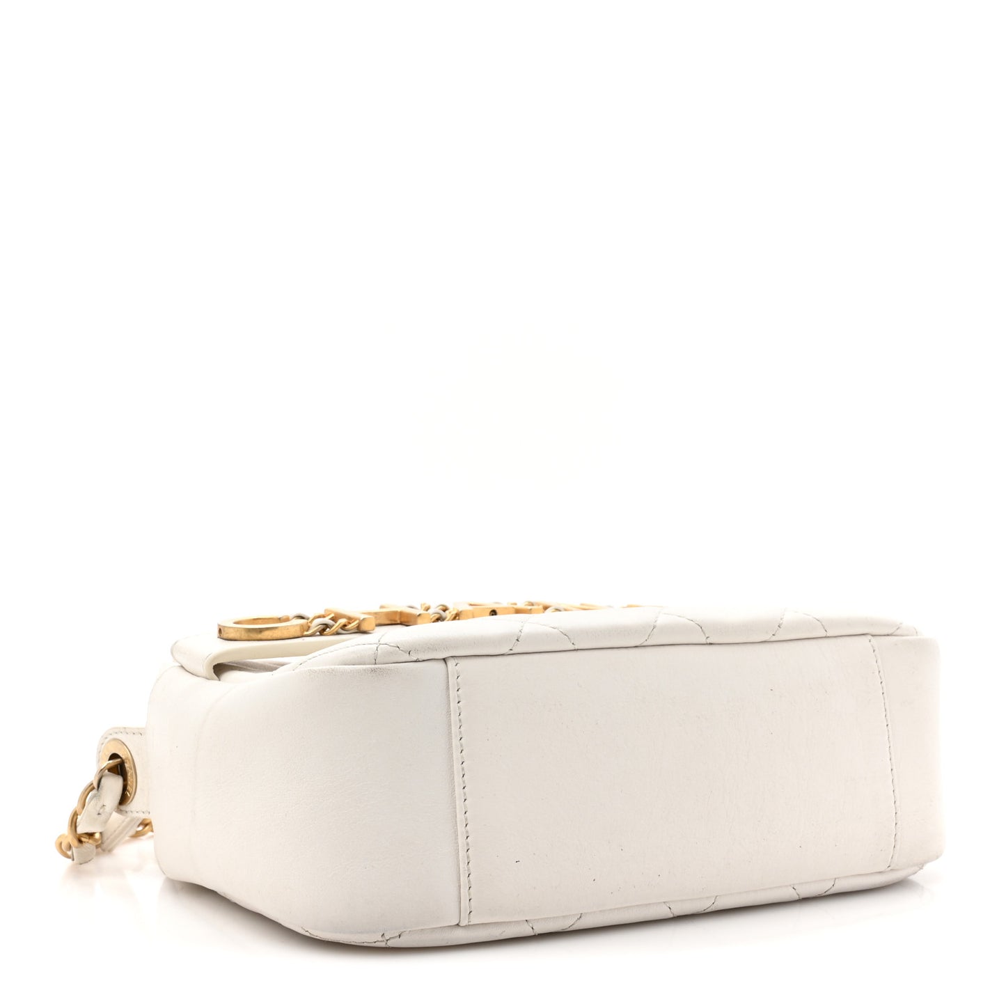 Calfskin Quilted Enchained Camera Case Bag White