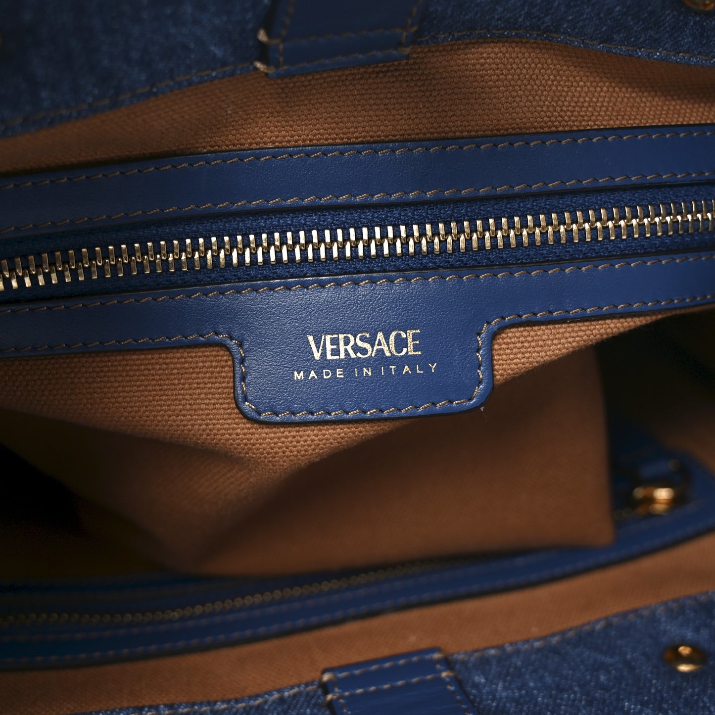 Denim Calfskin La Medusa Small Tote Bag Blue