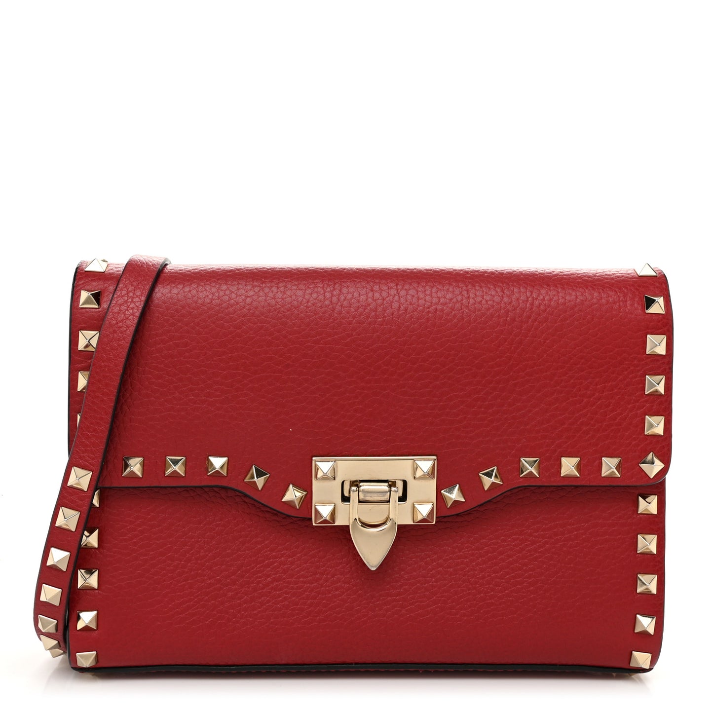 Pebbled Calfskin Medium Rockstud Flip Lock Crossbody Bag Rouge Pur