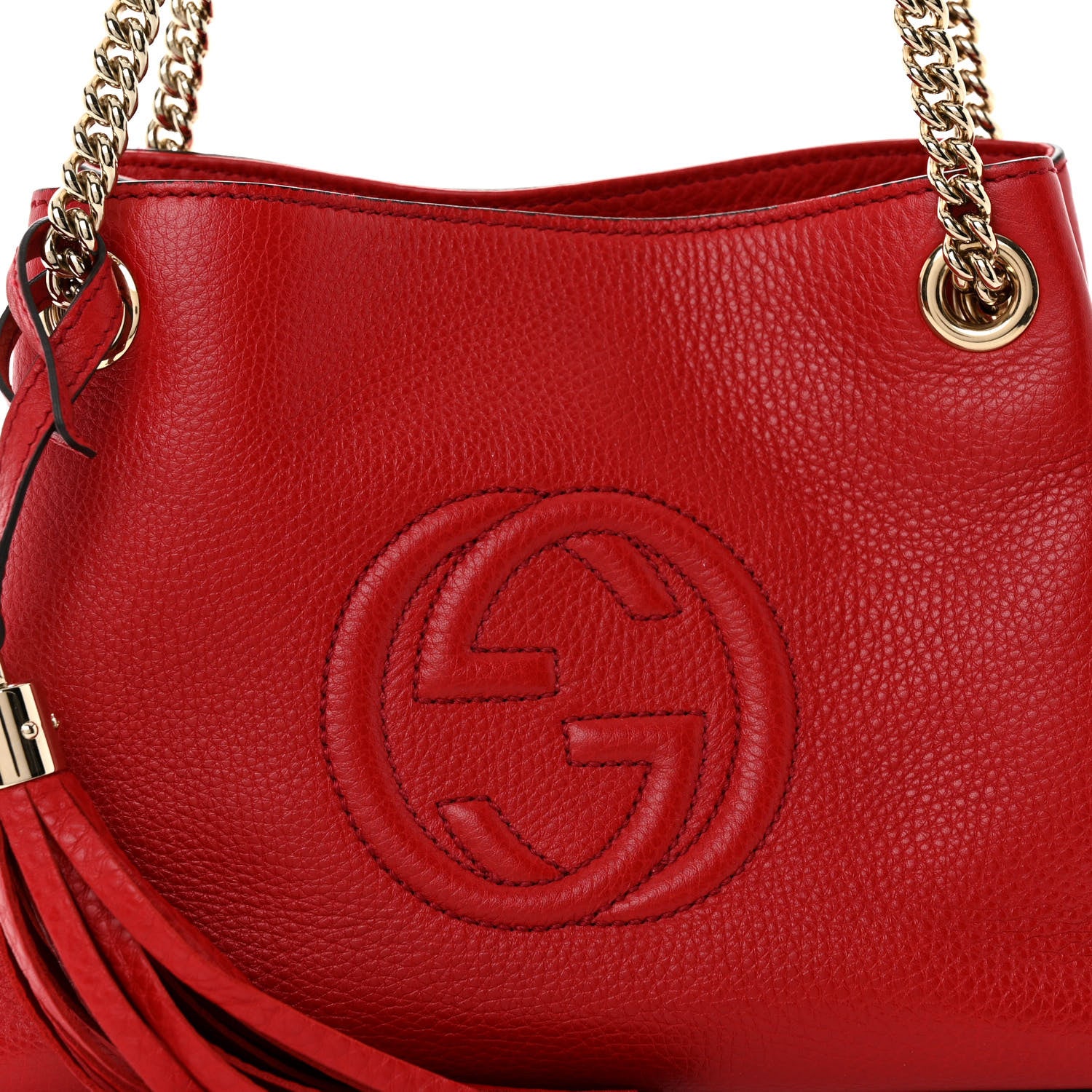 Gucci Pebbled Calfskin Small Soho Chain Shoulder Bag Tabasco Red 8 of 10