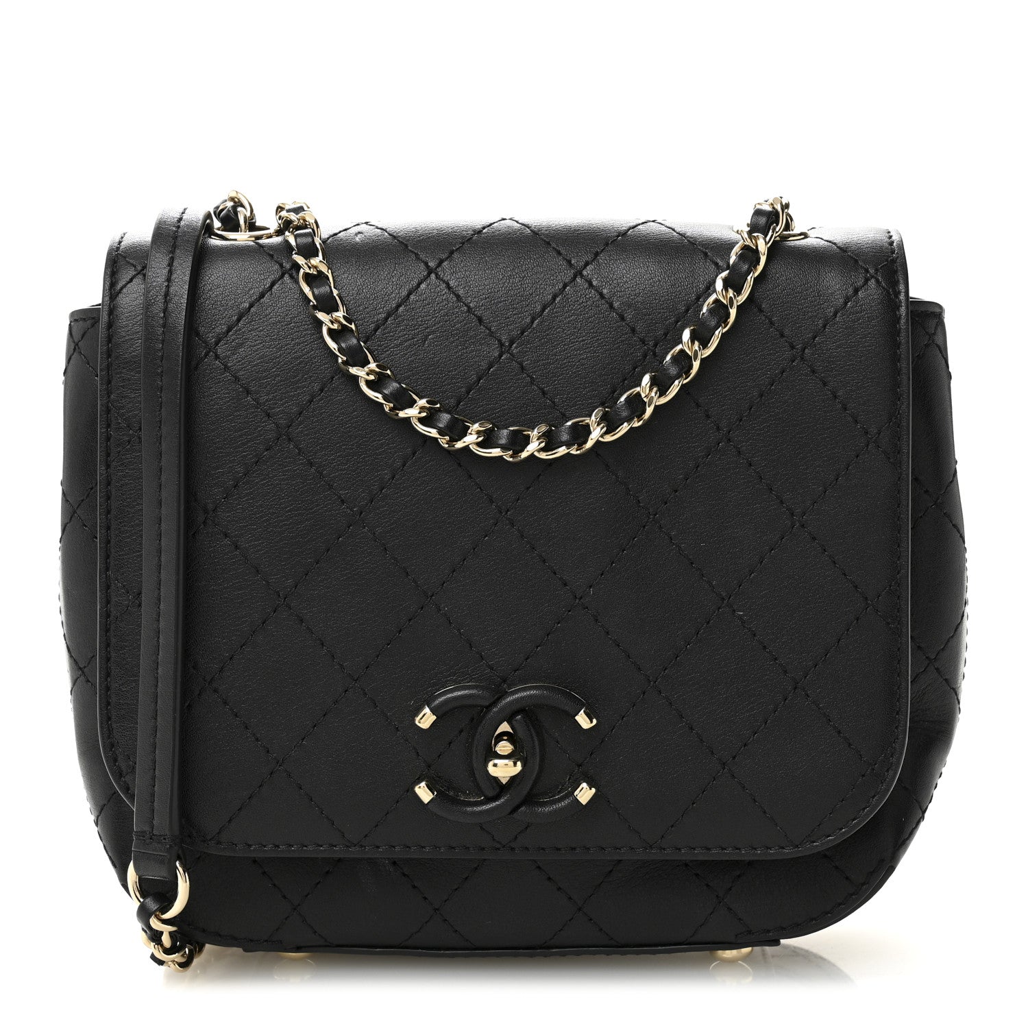 Chanel Calfskin Stitched Small Covered CC Flap Bag Black 1770883