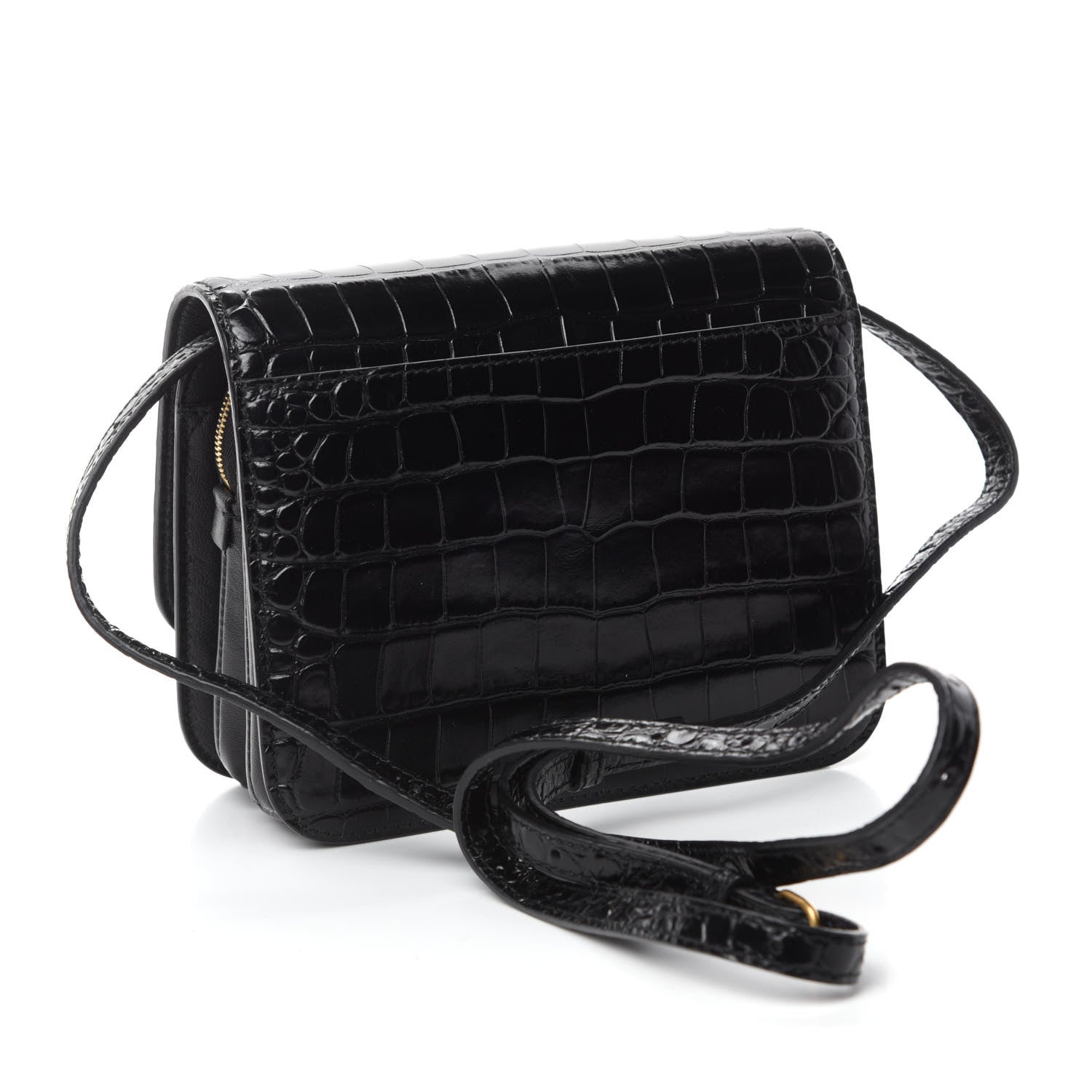 Balenciaga Shiny Calfskin Crocodile Embossed Small B Bag Black 3 of 10