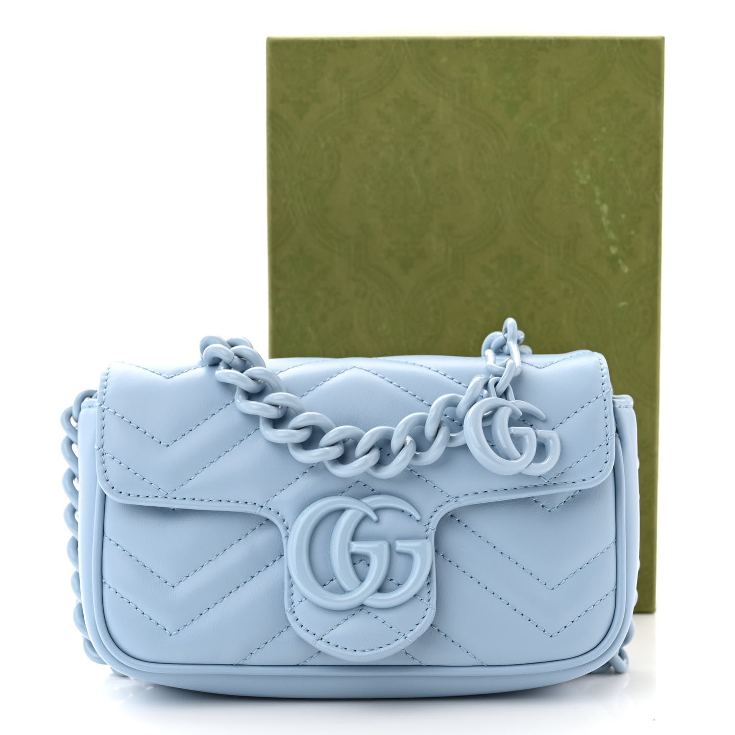 Gucci Calfskin Matelasse Monochrome GG Marmont Chain Belt Bag Porcelain Light Blue 12 of 12