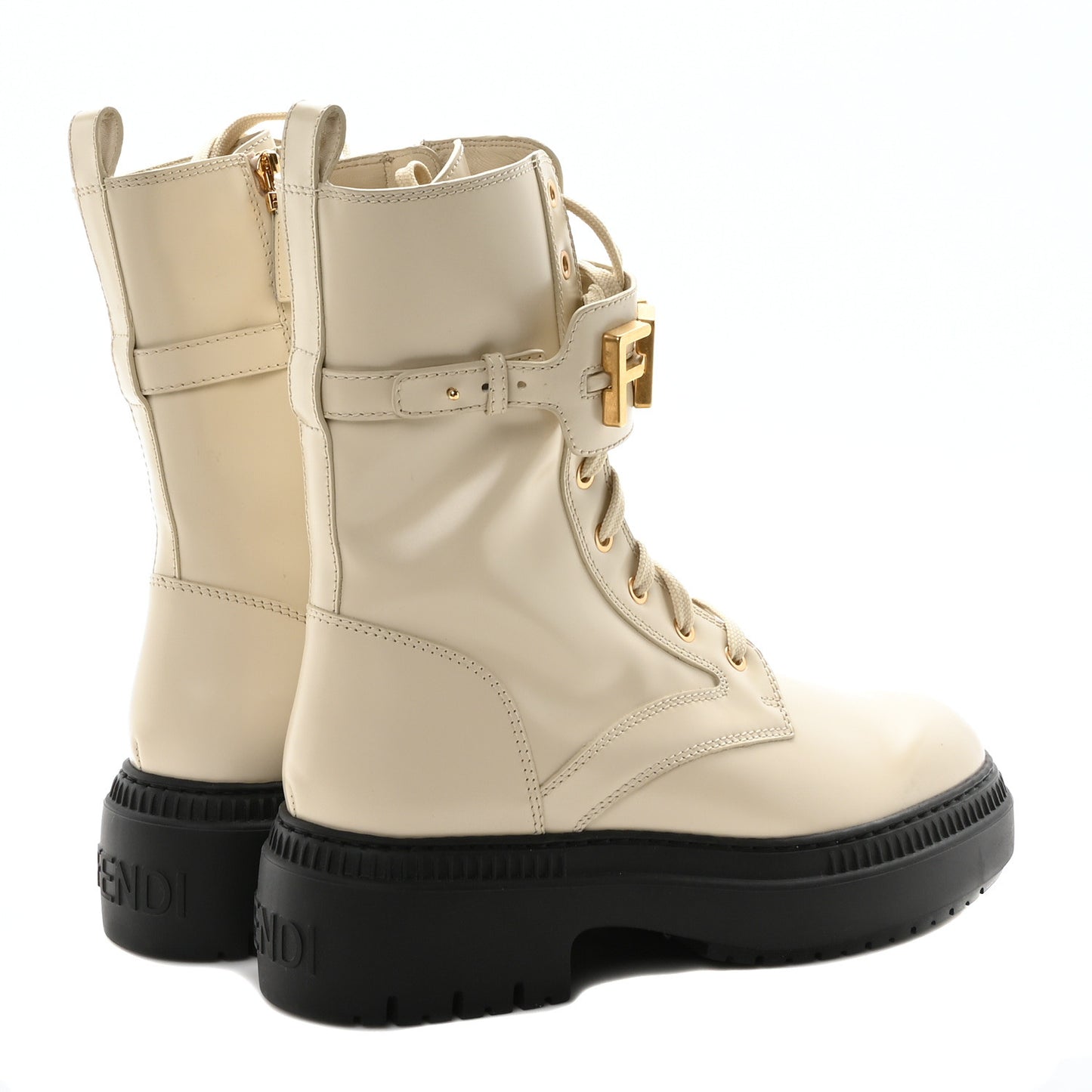 Vitello Abrasivato Fendigraphy 50mm Biker Boots 40 White