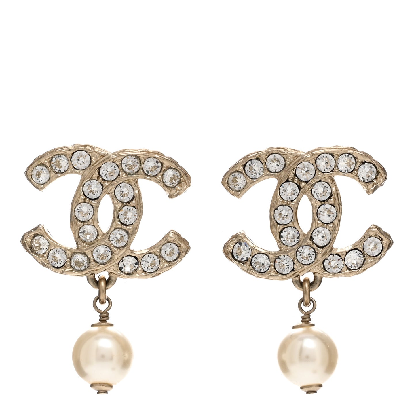Pearl Crystal CC Drop Earrings Gold