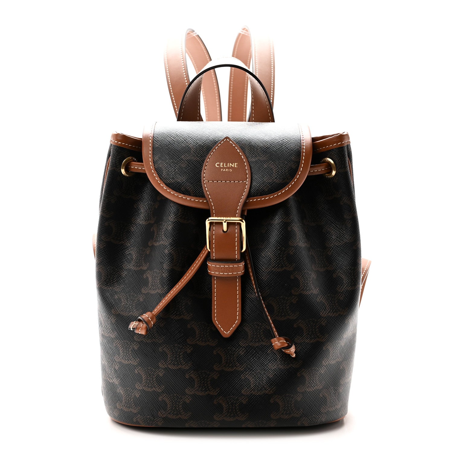 CELINE - Mini Backpack Folco In Triomphe Canvas And Calfskin Leather - Brown