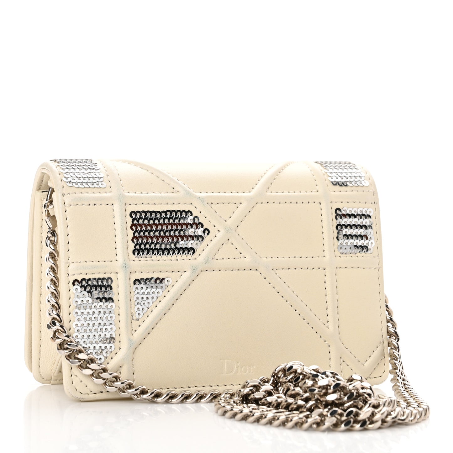 Lambskin Sequin Micro Diorama Flap Bag White