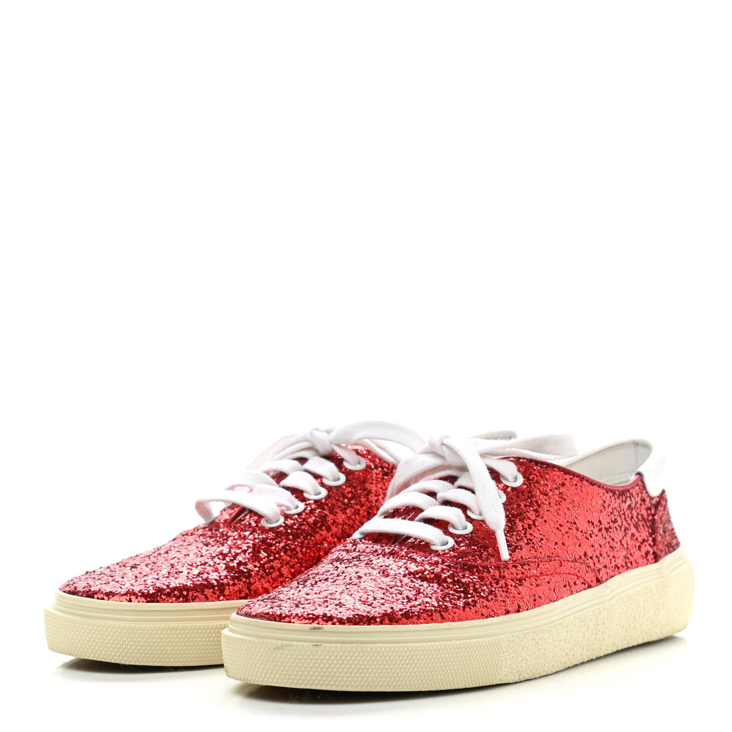 Saint Laurent Calfskin Crystal Glitter Venice Low Top Sneakers 38.5 Red 3 of 9
