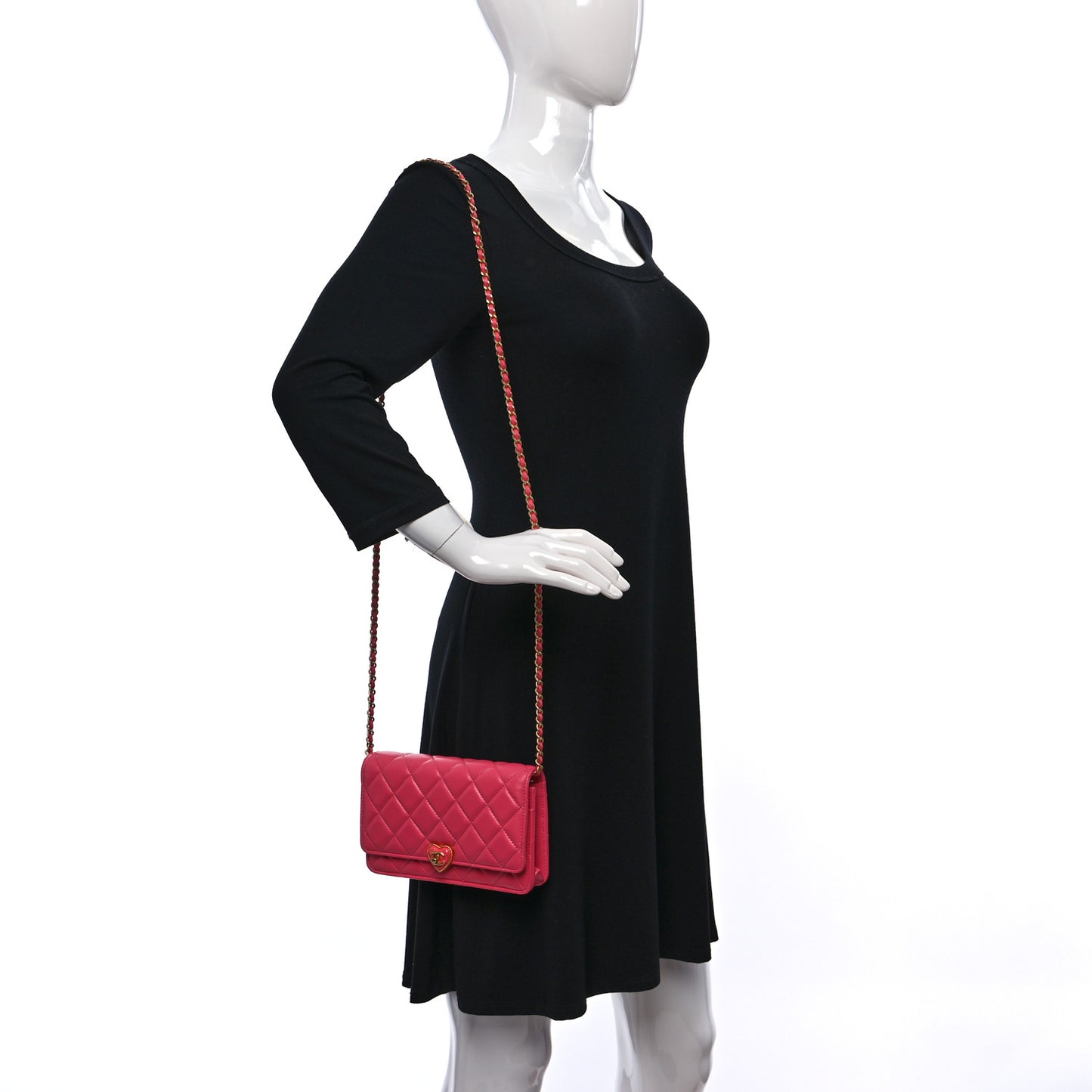 Lambskin Plexiglass Quilted Coco Love Wallet On Chain WOC Pink