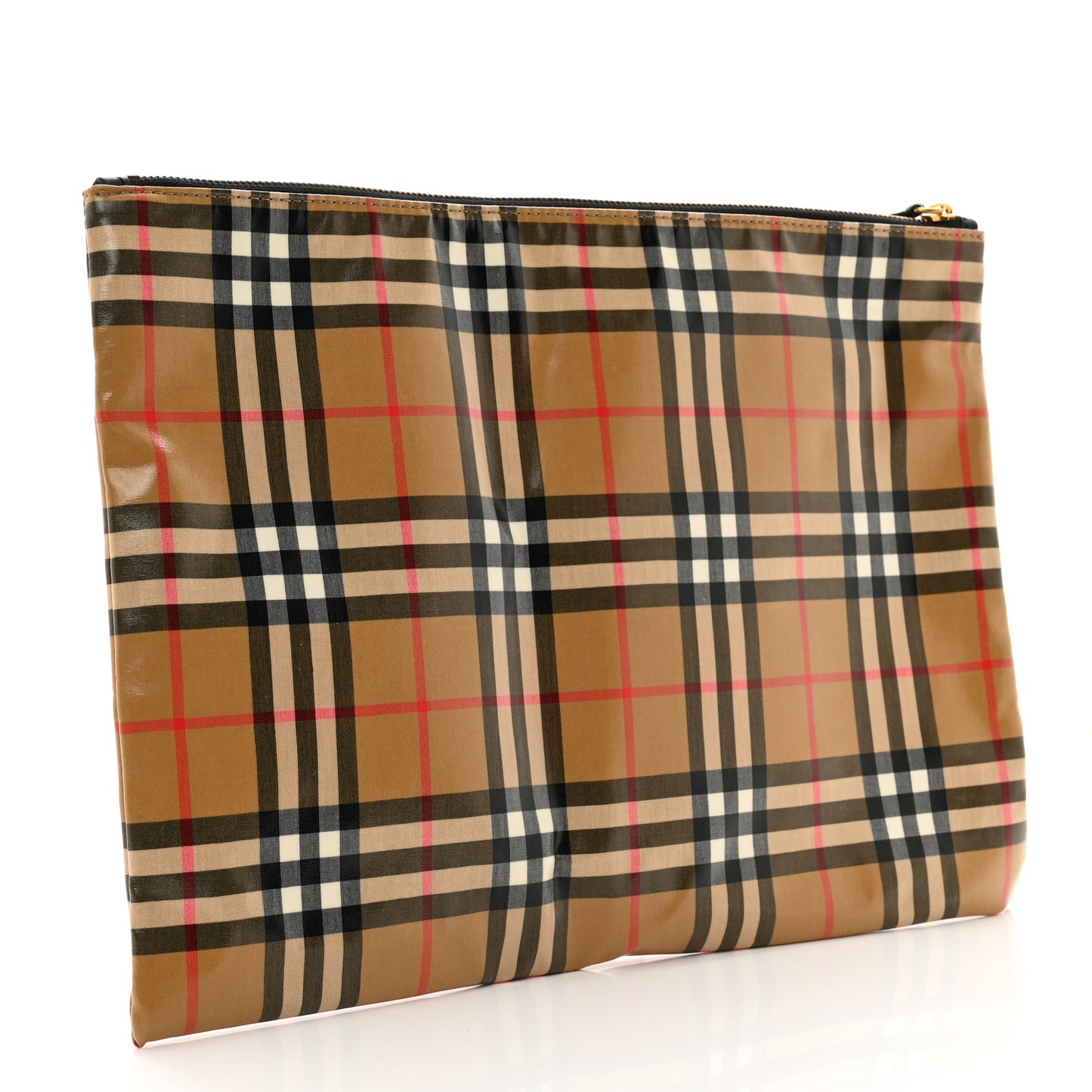 Coated Canvas Vintage Check Large Zip Pouch Antique Yellow