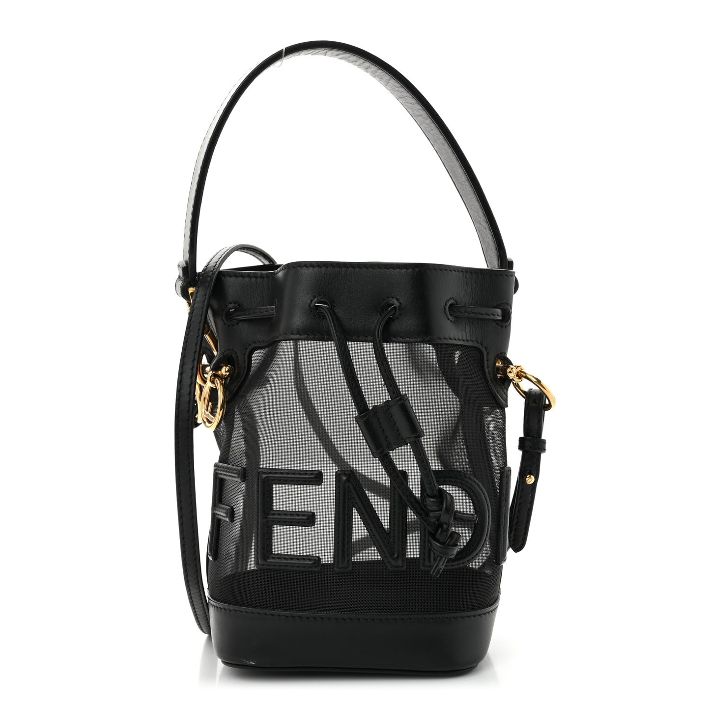 Mesh Vitello King F is Fendi Logo Embroidered Mini Mon Tresor Bucket Bag Black
