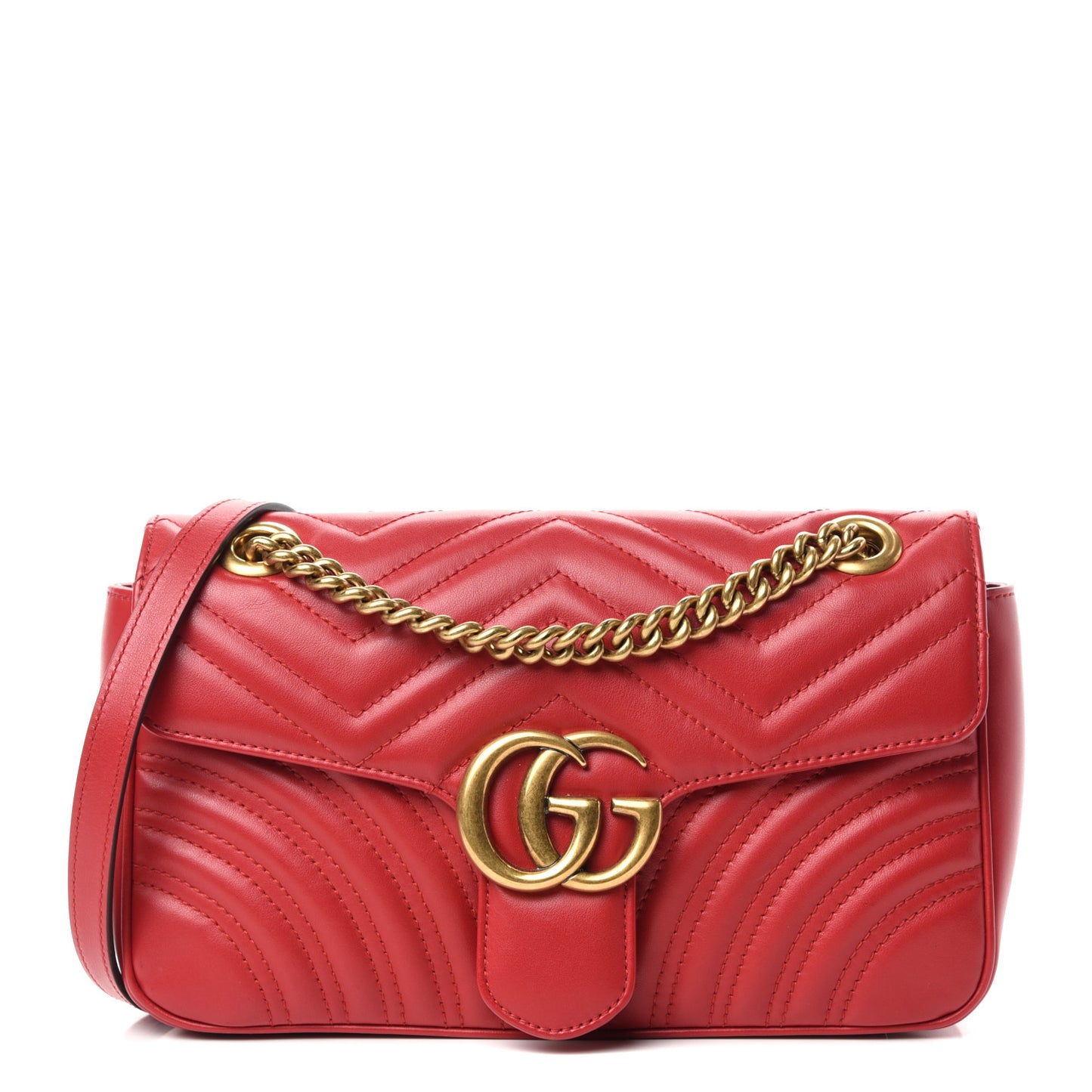 Calfskin Matelasse Small GG Marmont Shoulder Bag Hibiscus Red