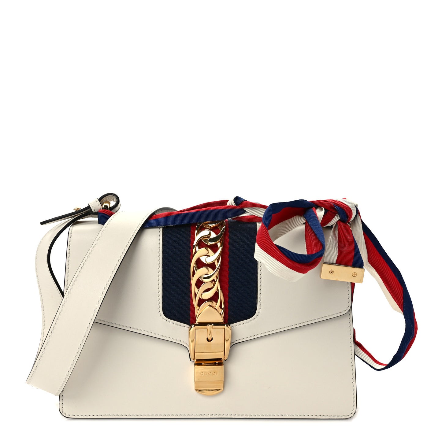 Calfskin Web Medium Sylvie Top Handle Bag White