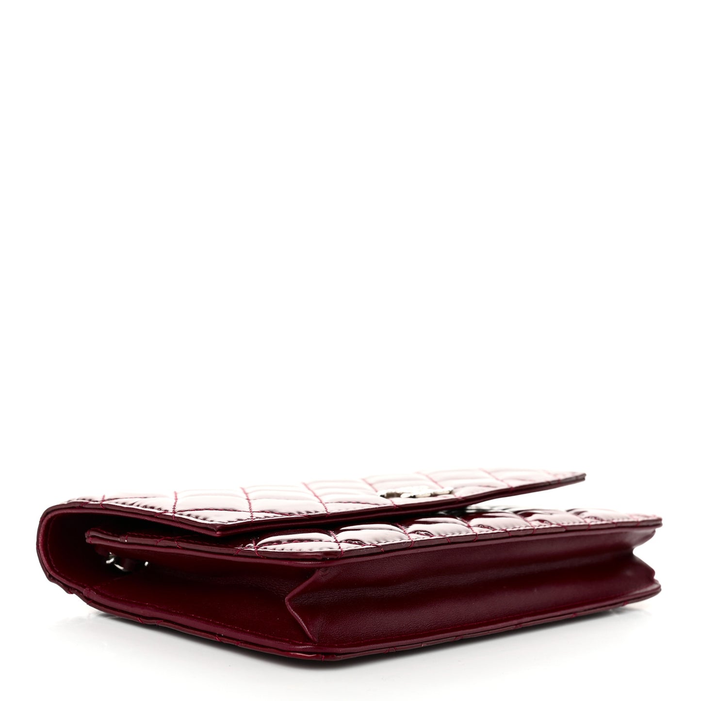 Patent Quilted Brilliant Wallet On Chain WOC Dark Burgundy