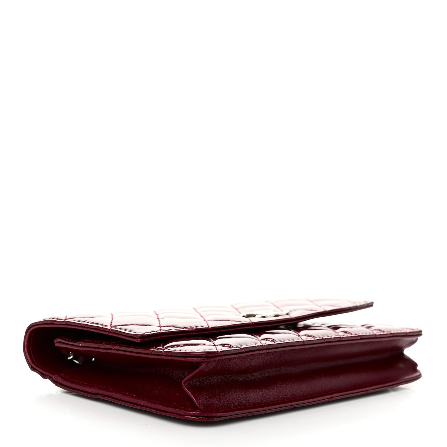 Chanel Patent Quilted Brilliant Wallet On Chain WOC Dark Burgundy 4 of 12