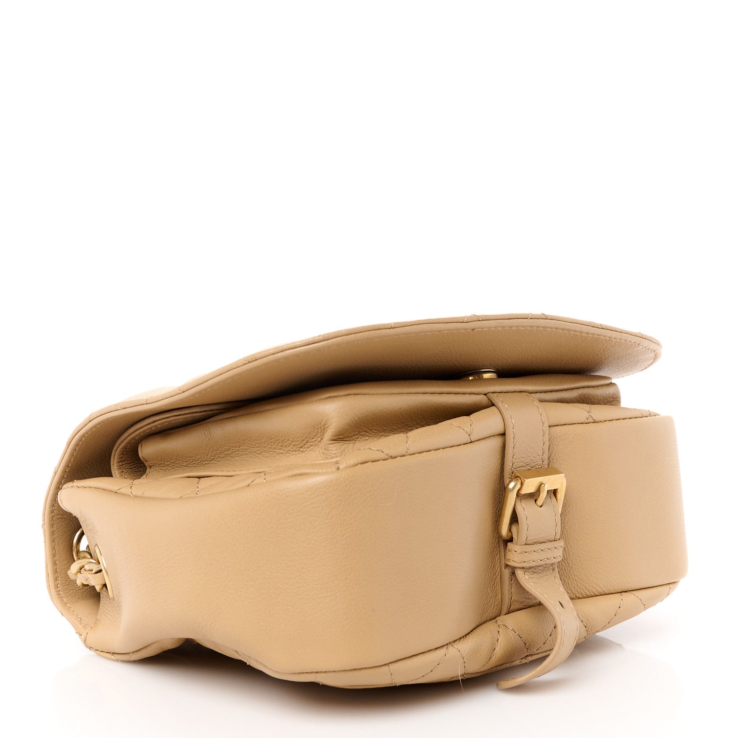 Grained Calfskin Quilted Messenger Flap Beige