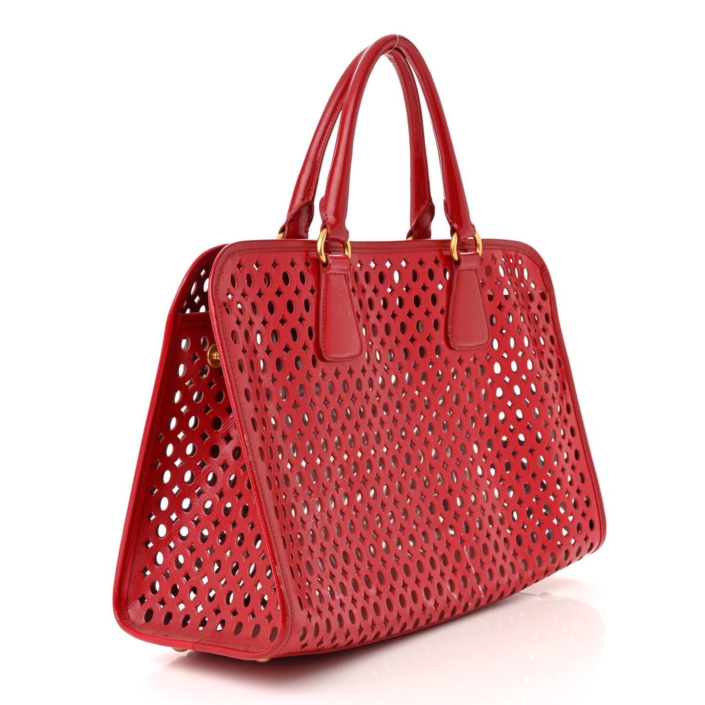 Saffiano Perforated Tote Red