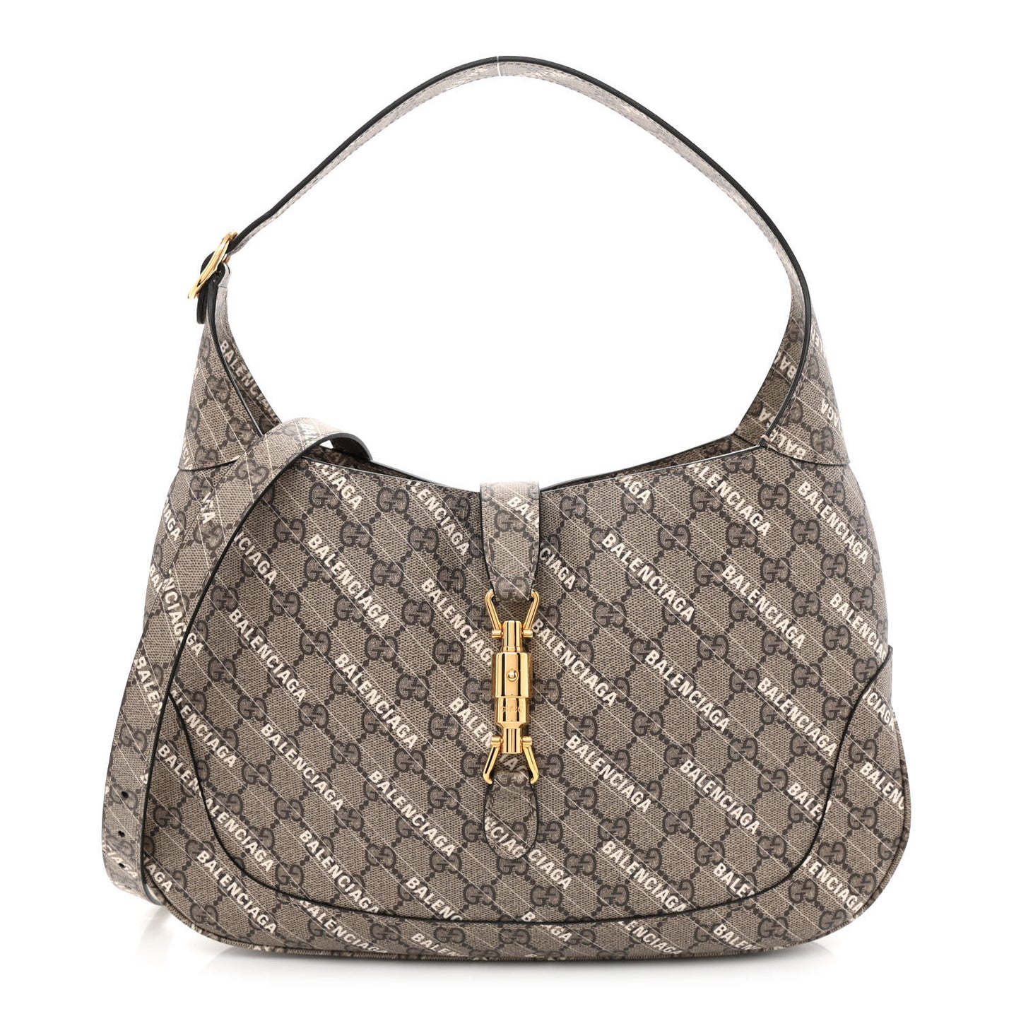 X BALENCIAGA GG Supreme Monogram Logo Print Medium Jackie 1961 Hobo Beige Ebony