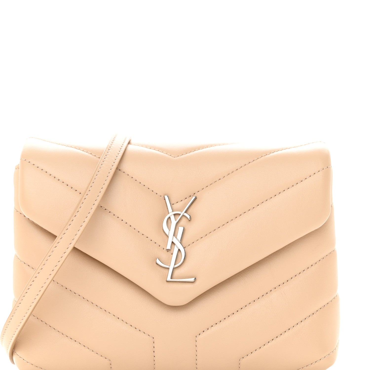 Saint Laurent Calfskin Y Quilted Monogram Toy Loulou Crossbody Bag Nude Powder 8 of 13