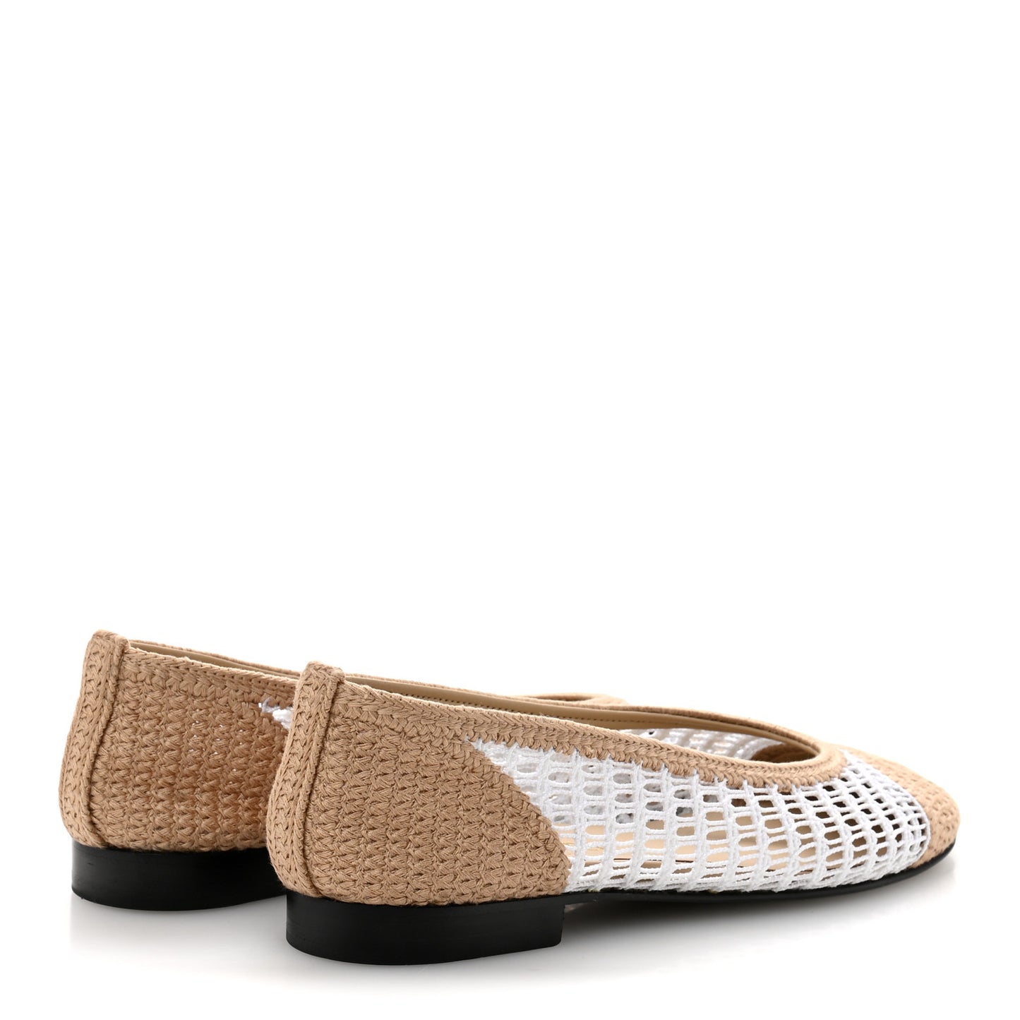 Raffia Cap Toe Ballerina Flats 36 White Beige