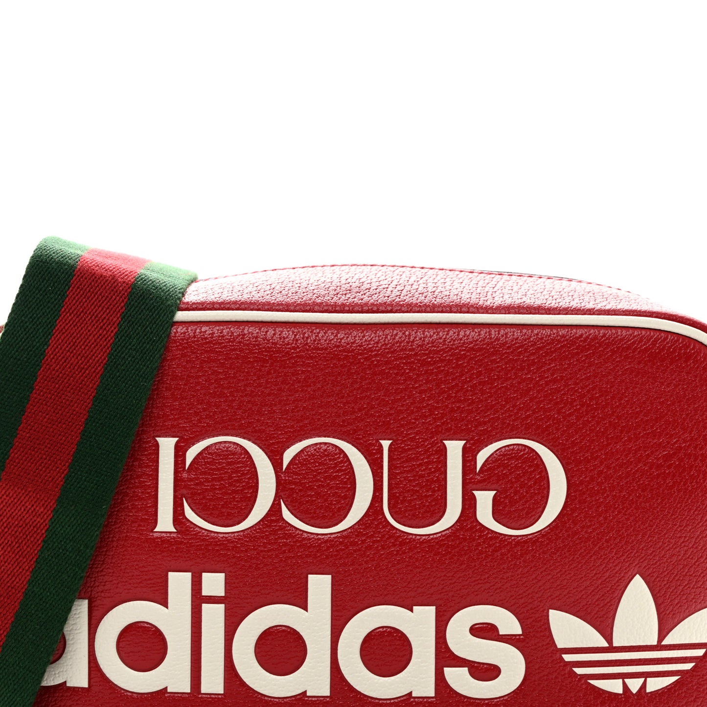 X ADIDAS Textured Dollar Calfskin Web Trefoil Logo Small Messenger Bag Hibiscus Red Off White