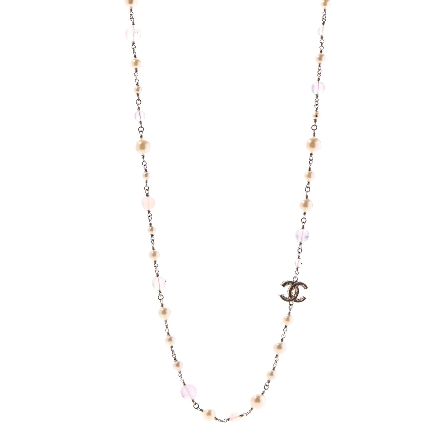 Pearl Beaded Enamel CC Long Necklace Gold