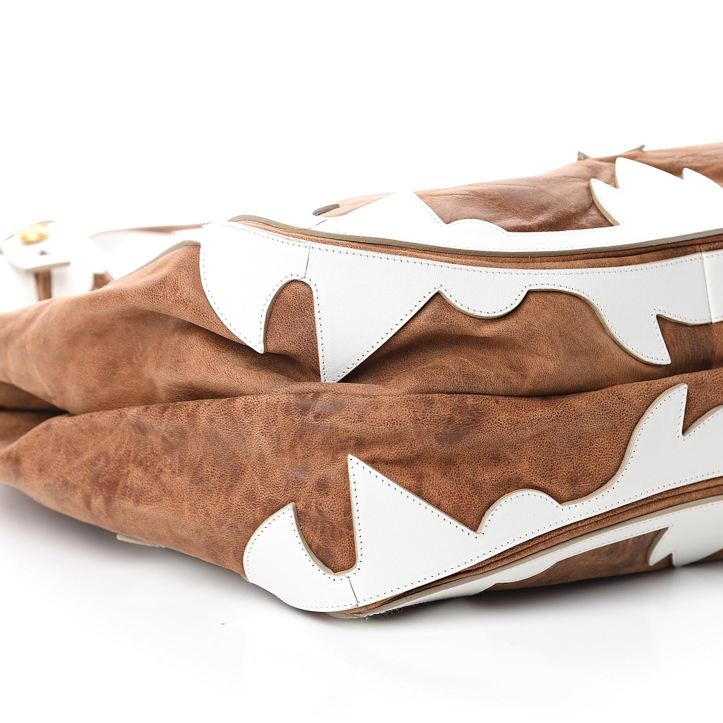 Suede Calfskin Hobo Brown White